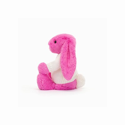 Jellycat Bashful Hot Pink Bunny with Cream Jumper New Zealand | MDLET2450